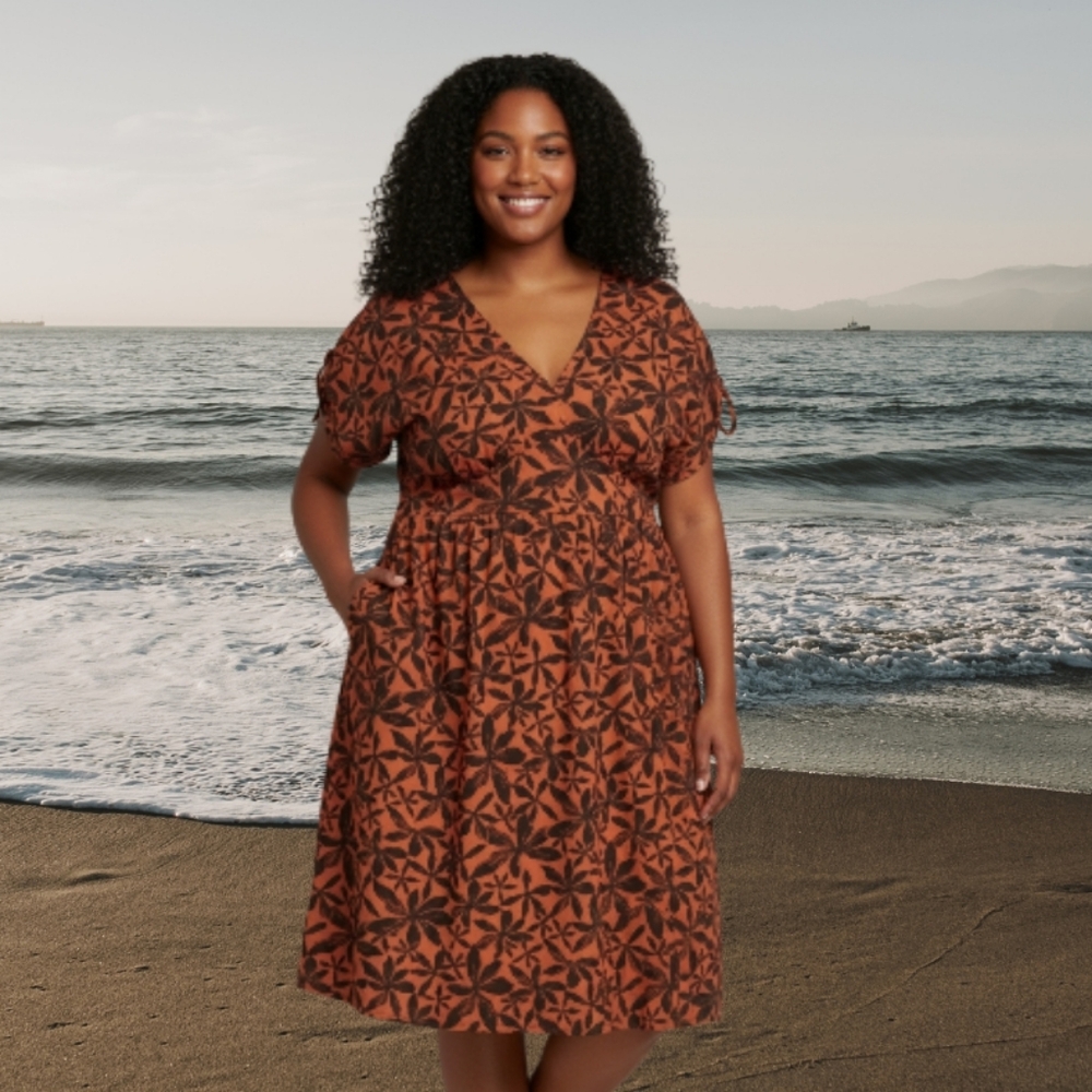 Ava & Viv Orange and Black Midi Dress
